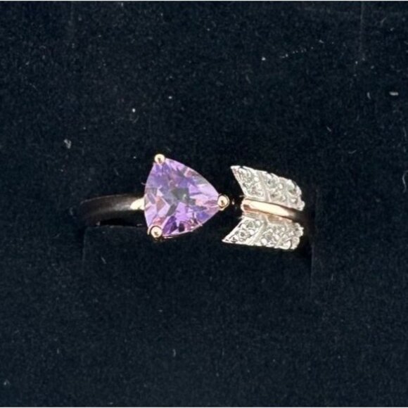 Beautiful Trillion Cut Purple Amethyst Arrow Ring  14kt Rose Gold Overlay Sz 7 - Picture 10 of 14